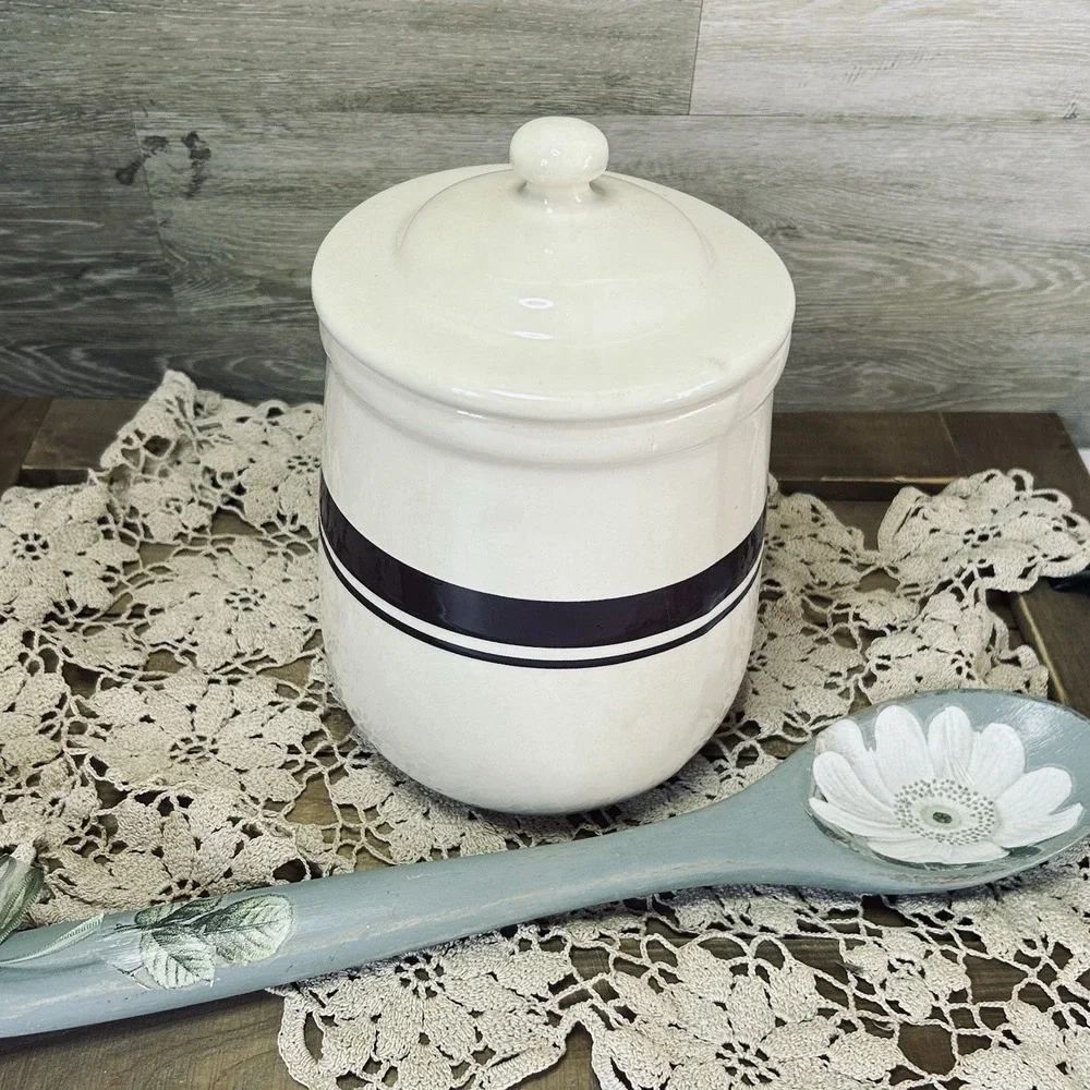 MCCOY‎ Lidded Farmhouse Canister Jar Storage Kitchen Decor Brown Stripe  8